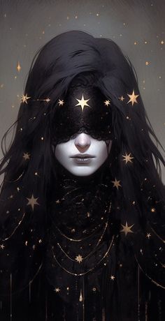 a woman's face with stars on it and a black mask over her eyes