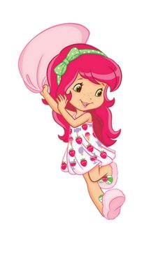 a cartoon girl with pink hair and green eyes