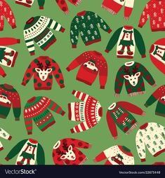 seamless christmas sweaters and hats on green background stock photo - 957982