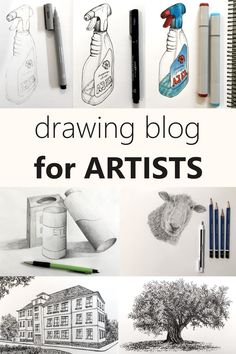 some drawings and pencils are shown with the words drawing blog for artists