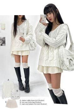 Acubi Skirt Outfit, Gyaru Winter Outfits, Japanese Skirt Outfits, Acubi Winter Outfit, Shoujo Aesthetic Outfits, White Y2k Outfit, Shoujo Girl Outfit, Acubi Winter, Kawaii Winter Outfits