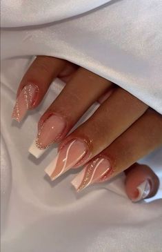 Hoco Nails French Tip, Vacation Nail Inspo Simple, Dubai Nails Design, French Tip Nail Designs Square, Neutral Birthday Nails, Medium Coffin Nail Ideas, White Hoco Nails, Cute Homecoming Nails, Elegant Prom Nails