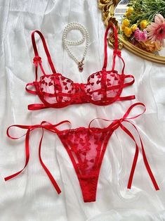 Conjunto Bordado Expresión Top Tanque Peludo Pantalones - Temu Colombia Red Lingerie Outfit, Lingerie Photos, Valentines Outfits, Red Lingerie