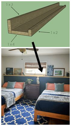 an image of a bedroom with two beds and the measurements for each bed frame,