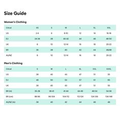 the size guide for women's clothing