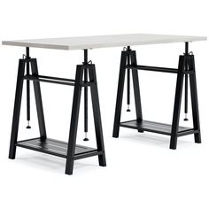 two black and white tables with metal legs