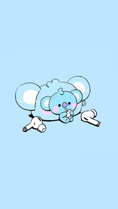 a drawing of a blue teddy bear laying down