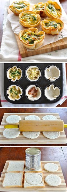 several different types of pastries are being made in an oven and placed on top of each other