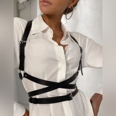 Brand New! Price Is Firm! Women Horse Bridle Belt. Width Is 0.6 Inch And Length Is 107.9 Inch. It Can Be Worn Few Different Ways. Pu Leather. Black Color. Harness Outfit, Harness Fashion, Festival Rave Outfit, Harness Belt, Harness Lingerie, Suspenders For Women, Gothic Corset, Leather Lingerie, Body Harness