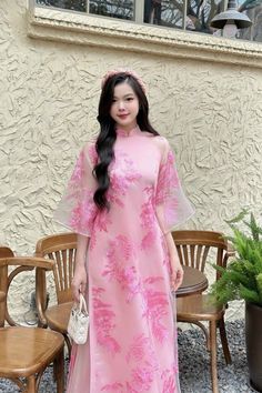 Very elegant design Elegant Ao Dai With Stand Collar For Spring, Elegant Spring Ao Dai With Stand Collar, Spring Wedding Dress With Stand Collar, Pink Stand Collar Dresses For Spring, Pink Stand Collar Dress For Spring, Fitted Spring Dresses With Stand Collar, Summer Pink Dress With Stand Collar, Pink Cheongsam For Spring Party, Elegant Fitted Ao Dai For Spring