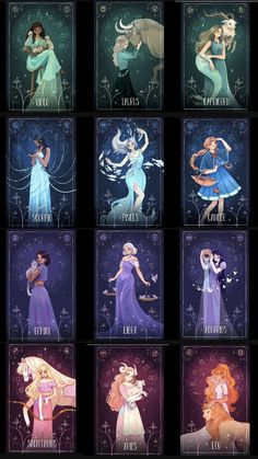 disney princesses are depicted in different styles and sizes, with the names below them