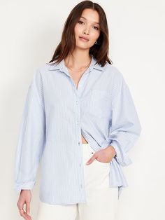 Oversized Button-Down Boyfriend Shirt | Old Navy Church Fits, Oversized Button Down Shirt, Boyfriend Shirt, Old Navy Women, Cute Woman, Perfect Shirt, Navy Tops, Linen Shirt, Denim Fashion