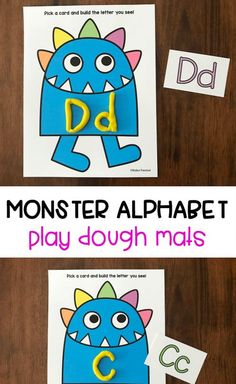 monster alphabet play dough mats with the letters c and d on them for kids to make