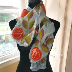 Handmade With Felt Flowers. Never Worn! Handmade Scarf, Turkey Colors, Handmade Scarves, Handcrafted Accessories, Accessories Handmade, Felt Art, Felt Flowers, Scarf Wrap, Scarf Accessory