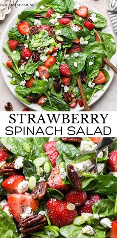 strawberry spinach salad with goat cheese and strawberries