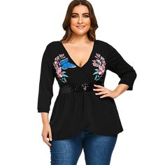 Floral Print Plus Size Tulip Hem T-shirt - Black - 3657333216 - Women's Clothing, Plus Size Women's Clothing  #PlusSizeWomensClothing #Women's #Clothing # #Plus #Size #Women's #Clothing Spandex Shirts, Women's Casual Style, Trendy Plus Size Clothing, Plus Size Womens Clothing, Fashion Seasons, Plus Size T Shirts, Plus Size Tops, Plus Size Clothing, Size Clothing