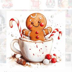 a painting of a ginger in a cup with candy canes