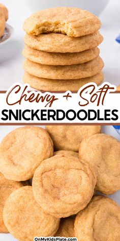 a stack of chewy and soft snickkerdoodle cookies