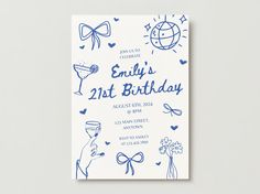 a blue and white birthday card for someone's 21st birthday