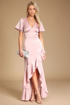 Summer Wedding Guest Dress, Backyard Wedding Dresses, Spring Wedding Guest Dress, Chic Maxi Dresses, Summer Wedding Guest, Sleeve Gown, Pink Bridesmaid Dresses, Guest Attire