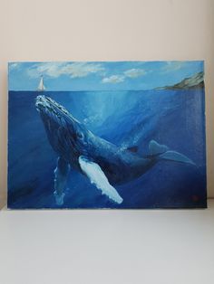 a painting of a humpback whale in the ocean