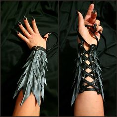 Crow Dark fantasy arm bracelets, black or gray. Your size. Handcrafted, each detail is handmade. Can be made to any size, bead decor can be changed. Made with leather, faux leather (lacing part), metal, fabric. Dry clean only. Item consist of one pair of bracelets with ties. Please, choose a color before purchasing and contact me about your measurements. You can ask me all your question here or on my Facebook. https://www.facebook.com/pages/Diana-Bastet/194248230785181?ref=hl Thank you:) Gothic Leather Bracelet With Spikes For Party, Black Leather Bracelet For Festivals, Handmade Black Leather Bracelet For Festivals, Black Leather Festival Bracelet, Silver Gothic Leather Bracelet For Party, Black Leather Cuff Bracelet For Festivals, Black Gothic Leather Bracelet For Festivals, Black Gothic Leather Bracelet For Concerts, Black Cuff Leather Bracelet For Festivals