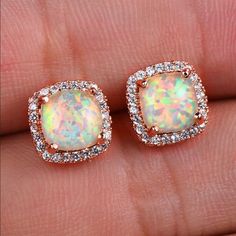 Brand New Women's Square Rose Gold & Fire Opal Earrings 18k Rose Gold Plated 925 Sterling Silver (Stamped) Genuine 1ct Lab Created Diamonds Natural 2ct Fire Opal Gemstones Measurements 9mm X 6mm Retail Price $400 Buy With Confidence From A Trusted Seller W/ A 99%+ Feedback Rating! A0274 (Id-331-) Wedding Earrings Vintage, Wedding Earrings Studs, Fire Opal Earrings, Wedding Studs, Butterfly Earrings Stud, Cz Stud Earrings, Crystal Stud Earrings, Square Earrings, Opal Earrings