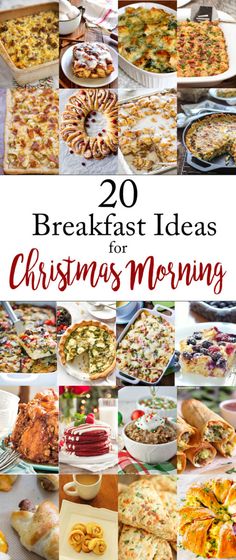 the cover of 20 breakfast ideas for christmas morning, including pizzas and pies