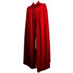 50s red velvet full length cape. Attached neck ties. Fully lined in cream colored fabric Red Cape Coat, Draped Coat, Coat Cape, Velvet Cape, Red Cape, Cape Coat, Neck Ties, 1950s Fashion, Tie Neck