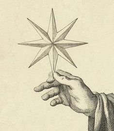 a drawing of a hand holding a star in it's palm, with another hand reaching for it