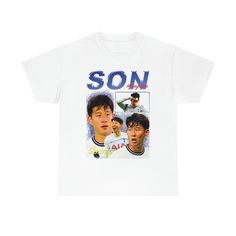 Son Heung-min shirt. Graphic tee 90s style Heung-min son Tottenham Hotspur shirt. Son is one of Tottenham's most prolific footballers who has made a name for himself in the Premier League. Also a dominant international player for South Korea, Son is one of the most popular footballers in world football.  .: Classic fit .: Tear-away label .: Runs true to size Son Heung Min, Style Année 90, Min Son, World Football, Graphic Tee Shirt, 90s Style, Tottenham Hotspur, Graphic Tee Shirts, 90s Fashion