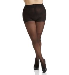 Give your legs and mid-section a fantastic makeover just by stepping into these soft tights that are designed for a comfy stretch fit with moderate control. Waist has a wide, smooth knit two-ply band for a comfortable fit. Comfort Fit Curvy control top panty gives your tummy, waist and rear a slimmer, more toned appearance. Seamless sheer legs have a matte finish. Glide-On tech makes it easier to put your tights on. Cool Comfort wicking helps prevent moisture from building up. Knit with Run Resi Stretch Black Mid-thigh Length Hosiery, Black Stretch Hosiery Mid-thigh Length, Black Stretch Mid-thigh Length Hosiery, Black Stretch Mid-thigh Legwear, Vanity Fair, Comfort Fit, Tights, Plus Size, Band