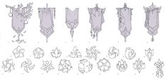 some drawings of different designs and shapes for an armor design project, with the initial letters in