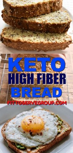 keto high fiber bread with an egg in the middle and another photo above it