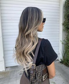 Icy Ombre Hair, Blonde Hair On Dark Roots, Ashy Blonde Babylights On Dark Hair, White Blonde Highlights On Brown Hair, Black Hair Blonde Balayage, Blonde On Black Hair, Shadow Root Balayage, White Blonde Balayage, Passed The Vibe Check