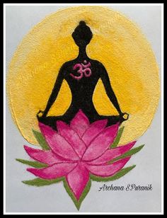 a drawing of a person sitting in the lotus position on top of a pink flower