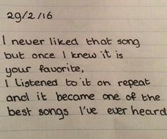 a note written to someone about their song