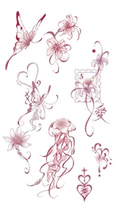 some tattoos with flowers and butterflies on them