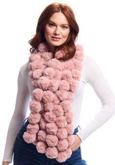 Hundreds of poms are knitted together to create our Poppy Pull-Through Scarf. An easy way to refresh a dated winter coat or elevate a simple sweater or knit tee, the versatile Blush Mink Poppy Pull-Through works both outdoors and in. Unique and fun, this chunky, super-soft and texture-laden scarf practically ties itself. Measuring 8" x 56", you'll simply pull one scarf end through a slit. Voilà - behold accessory perfection. Alternatively, the Poppy Pull-Through is long enough to loop around the neck. Create a gift set with the matching Pom Beanie (43108) and finger-less gloves (43100). All are easy-care machine wash/delicate; dry flat. Women's Ponchos & Wraps, Simple Sweater, Print Twitter, Kids Vest, Simple Sweaters, Fabulous Furs, Ladies Poncho, Pull Through, Kids Coats