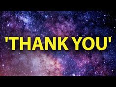 the words thank you written in yellow against a background of purple and blue stars,