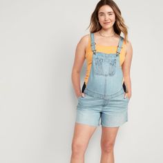 Maternity Side-Panel Jean Shortalls Slouchy, Non-Stretch 5” Inseam New With Tag Size M Casual Cutoff Shortalls With Pockets, Casual Cotton Cutoff Shortalls, High Waist Medium Wash Shortalls, Denim Short Overalls, Overalls Shorts, Denim Overalls Shorts, Short Overalls, Old Navy Shorts, Denim Short