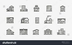 buildings line icon set stock photo edit and royalty for outline drawing houses on white background