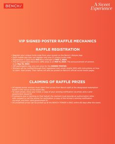 an orange background with text that reads,'vvip signed poster raffle mechanics rafte registration claiming of rafffle prizes