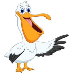 a cartoon pelican standing and smiling