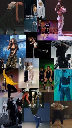 the collage shows many different images of dancers