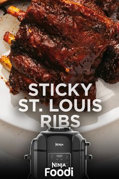 a plate with ribs on it and the words sticky st louis ribs next to it