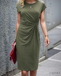 Lasaky - Classic Short-Sleeve Dress with Relaxed Fit, Solid Color, and Round Neckline Neckline Designs, Loose Fitting Dresses, Crewneck Dress, Skirt Skirt, Polyester Dress, Evening Gowns Formal, Short Skirt, Types Of Skirts, Single Piece