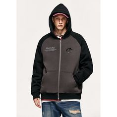 Embroidered Contrast Raglan Zip-Up Hoodie  Material: 51% Cotton + 49% Polyester  Size: S, M, L, XL, Color: Gray, Apricot  Season: Spring, Autumn,   Occasion: Leisure, Outdoor, Daily, Vacation Hoodie Material, Zip Up, Season Spring, Apricot, Dark Gray, Zip Ups, Grey, Mens Tops, Color