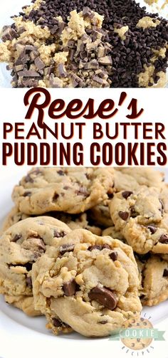 peanut butter pudding cookies with chocolate chips on top