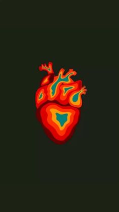 an image of a heart on a black background with red and orange colors in the middle